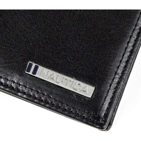 Nautica Men's Bifold Leather Wallet Enameled Logo RFID Blocking ID Window Card - Picture 6 of 7